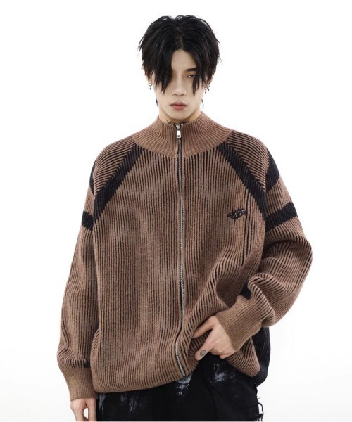 美品　キャプテンサンタ　ケーブルニットカーディガン　ハイネック　ネイビー　近年 Dark Angel 襟付きリブニットカーディガン トップス ニット