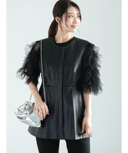 美品　NEMIKA ジレ　フリル付き ブラック セール】ファブリックアソートペプラムジレ（ベスト）｜Te