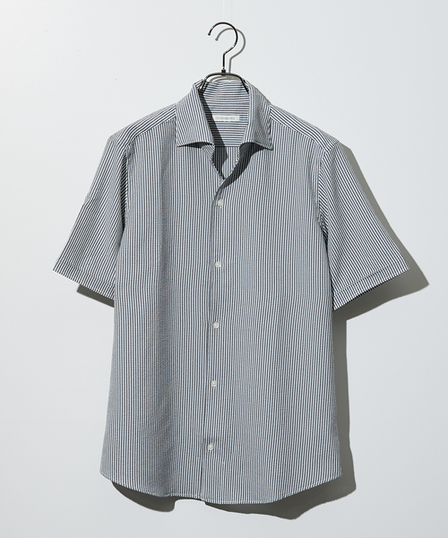 DESIGNWORKS（デザインワークス）の「【DotAir】2WAY 半袖 サッカーシャツ / 軽量 / 防シワ / 吸水速乾（シャツ/ブラウス・メンズ・ストライプ/ネイビー/ホワイト/ブルー・46/48）」の4枚目の写真