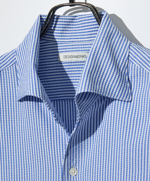 DESIGNWORKS（デザインワークス）の「【DotAir】2WAY 半袖 サッカーシャツ / 軽量 / 防シワ / 吸水速乾（シャツ/ブラウス・メンズ・ストライプ/ネイビー/ホワイト/ブルー・46/48）」の6枚目の写真
