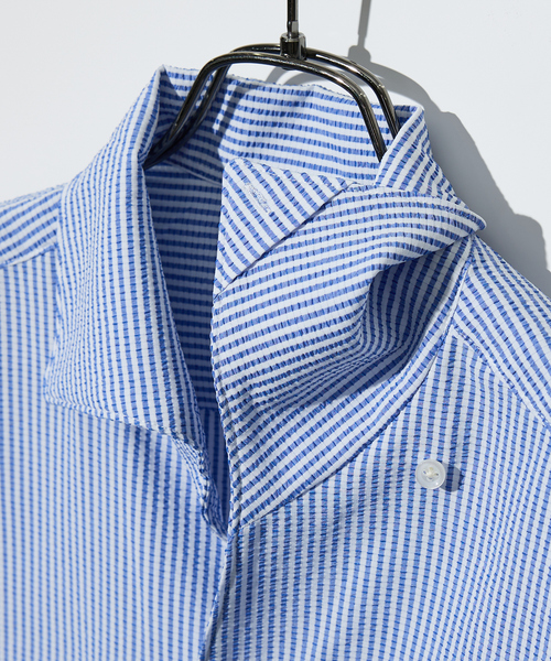 DESIGNWORKS（デザインワークス）の「【DotAir】2WAY 半袖 サッカーシャツ / 軽量 / 防シワ / 吸水速乾（シャツ/ブラウス・メンズ・ストライプ/ネイビー/ホワイト/ブルー・46/48）」の7枚目の写真