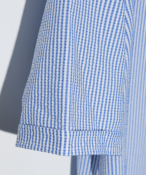 DESIGNWORKS（デザインワークス）の「【DotAir】2WAY 半袖 サッカーシャツ / 軽量 / 防シワ / 吸水速乾（シャツ/ブラウス・メンズ・ストライプ/ネイビー/ホワイト/ブルー・46/48）」の8枚目の写真