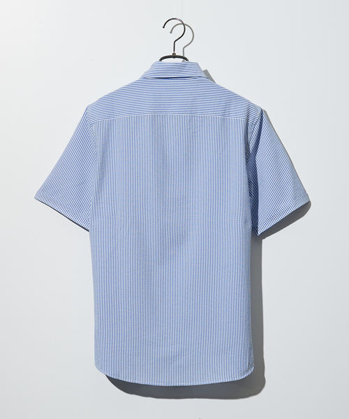 DESIGNWORKS（デザインワークス）の「【DotAir】2WAY 半袖 サッカーシャツ / 軽量 / 防シワ / 吸水速乾（シャツ/ブラウス・メンズ・ストライプ/ネイビー/ホワイト/ブルー・46/48）」の9枚目の写真