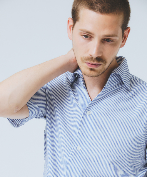 DESIGNWORKS（デザインワークス）の「【DotAir】2WAY 半袖 サッカーシャツ / 軽量 / 防シワ / 吸水速乾（シャツ/ブラウス・メンズ・ストライプ/ネイビー/ホワイト/ブルー・46/48）」の11枚目の写真