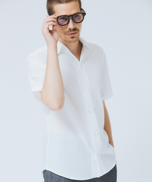 DESIGNWORKS（デザインワークス）の「【DotAir】2WAY 半袖 サッカーシャツ / 軽量 / 防シワ / 吸水速乾（シャツ/ブラウス・メンズ・ストライプ/ネイビー/ホワイト/ブルー・46/48）」の15枚目の写真