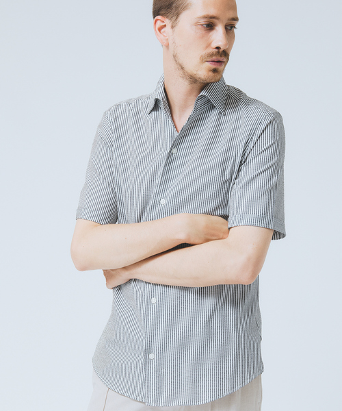 DESIGNWORKS（デザインワークス）の「【DotAir】2WAY 半袖 サッカーシャツ / 軽量 / 防シワ / 吸水速乾（シャツ/ブラウス・メンズ・ストライプ/ネイビー/ホワイト/ブルー・46/48）」の20枚目の写真