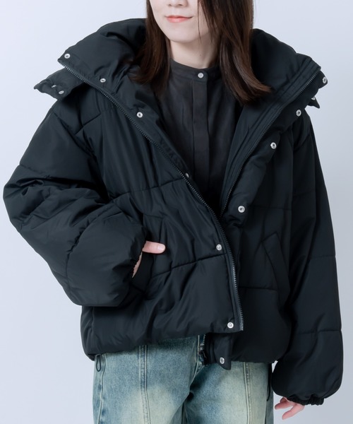 セール】2WAYフーディ中綿ミディコート / 中綿ジャケット フード