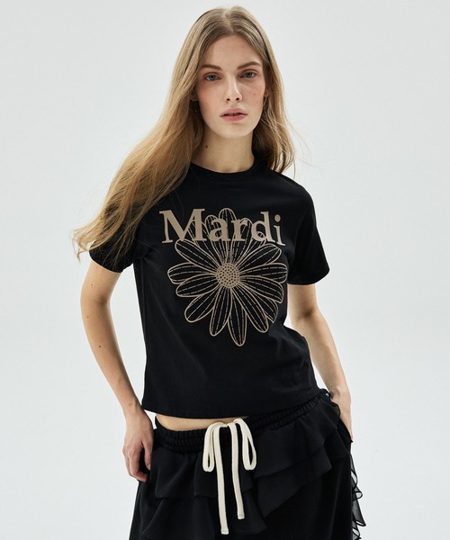 Mardi Mercredi（マルディメクルディ）の「SLIM TSHIRT FLOWERMARDI / スリム Tシャツ フラワーマルディ（Tシャツ/カットソー・レディース・グレー/ブラック/オートミール/ペールイエロー/ブラック×ベージュ/クリーム・FREE）」の14枚目の写真