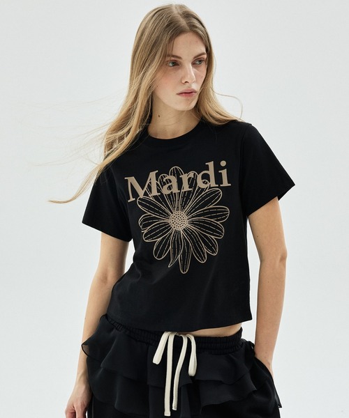Mardi Mercredi（マルディメクルディ）の「SLIM TSHIRT FLOWERMARDI / スリム Tシャツ フラワーマルディ（Tシャツ/カットソー・レディース・グレー/ブラック/オートミール/ペールイエロー/ブラック×ベージュ/クリーム・FREE）」の15枚目の写真