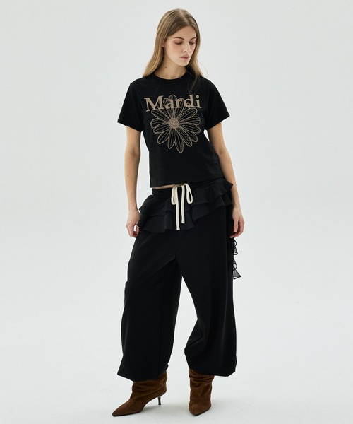 Mardi Mercredi（マルディメクルディ）の「SLIM TSHIRT FLOWERMARDI / スリム Tシャツ フラワーマルディ（Tシャツ/カットソー・レディース・グレー/ブラック/オートミール/ペールイエロー/ブラック×ベージュ/クリーム・FREE）」の19枚目の写真