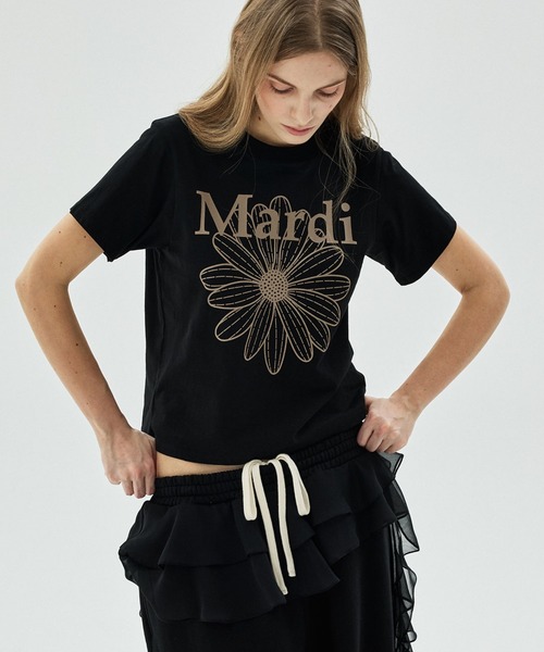 Mardi Mercredi（マルディメクルディ）の「SLIM TSHIRT FLOWERMARDI / スリム Tシャツ フラワーマルディ（Tシャツ/カットソー・レディース・グレー/ブラック/オートミール/ペールイエロー/ブラック×ベージュ/クリーム・FREE）」の17枚目の写真