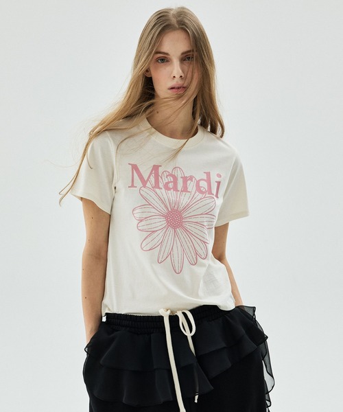 Mardi Mercredi（マルディメクルディ）の「SLIM TSHIRT FLOWERMARDI / スリム Tシャツ フラワーマルディ（Tシャツ/カットソー・レディース・グレー/ブラック/オートミール/ペールイエロー/ブラック×ベージュ/クリーム・FREE）」の7枚目の写真