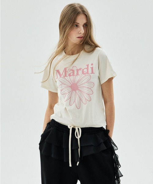 Mardi Mercredi（マルディメクルディ）の「SLIM TSHIRT FLOWERMARDI / スリム Tシャツ フラワーマルディ（Tシャツ/カットソー・レディース・グレー/ブラック/オートミール/ペールイエロー/ブラック×ベージュ/クリーム・FREE）」の8枚目の写真