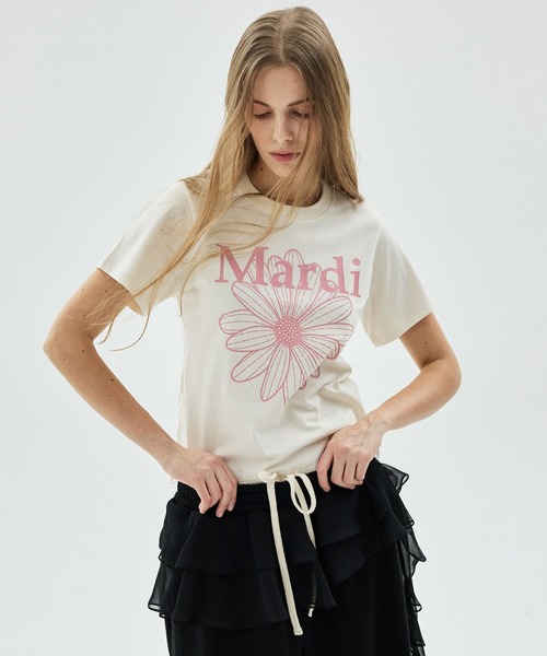 Mardi Mercredi（マルディメクルディ）の「SLIM TSHIRT FLOWERMARDI / スリム Tシャツ フラワーマルディ（Tシャツ/カットソー・レディース・グレー/ブラック/オートミール/ペールイエロー/ブラック×ベージュ/クリーム・FREE）」の9枚目の写真