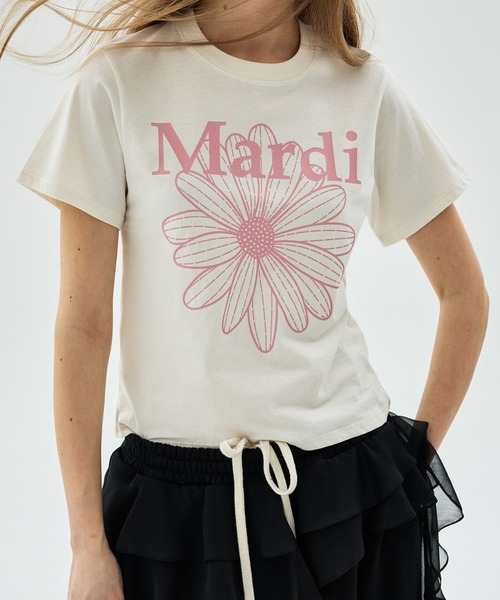 Mardi Mercredi（マルディメクルディ）の「SLIM TSHIRT FLOWERMARDI / スリム Tシャツ フラワーマルディ（Tシャツ/カットソー・レディース・グレー/ブラック/オートミール/ペールイエロー/ブラック×ベージュ/クリーム・FREE）」の12枚目の写真