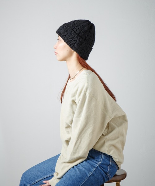 RACAL(ラカル)の「Inside-out Cable Knit Beanie / 裏編みケーブルニットビーニー(ニットキャップ/ビーニー・レディース・ブラウン/ネイビー/ブラック/オフホワイト・FREE)」の14枚目の写真