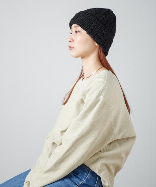 RACAL(ラカル)の「Inside-out Cable Knit Beanie / 裏編みケーブルニットビーニー(ニットキャップ/ビーニー・レディース・ブラウン/ネイビー/ブラック/オフホワイト・FREE)」の15枚目の写真
