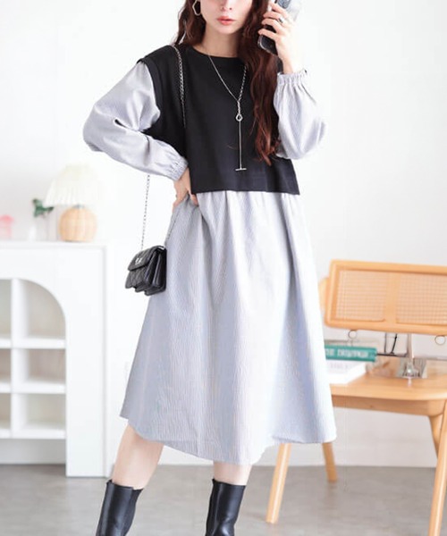 フェイクベストストライプシャツワンピース（シャツワンピース）｜GOLDJAPAN（ゴールドジャパン）