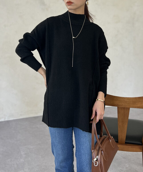 Chez toi(シェトワ)の「太リブチュニックプルオーバー(ニット/セーター・レディース・ブラック/アイボリー/グリーン・FREE)」の20枚目の写真