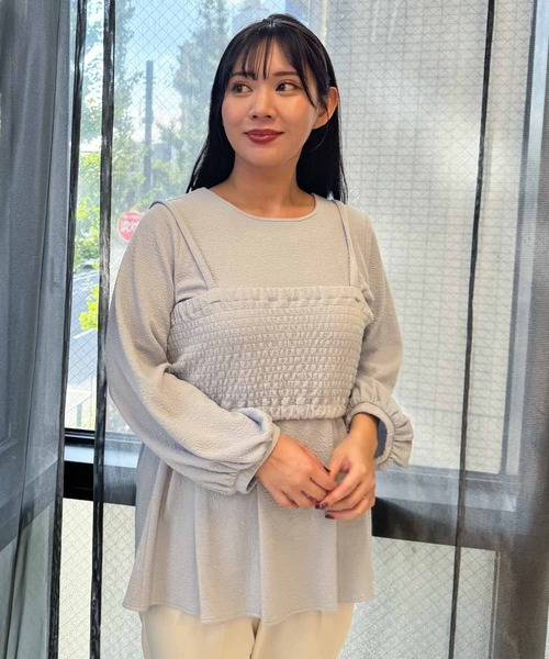 u plume(ユープリュム)の「【L~4L 大きいサイズ】ビスチェ付き チュニック アンサンブル(アンサンブル・レディース・ブラック/サックスブルー/オフホワイト/ピンク・L/LL/3L/4L)」の3枚目の写真