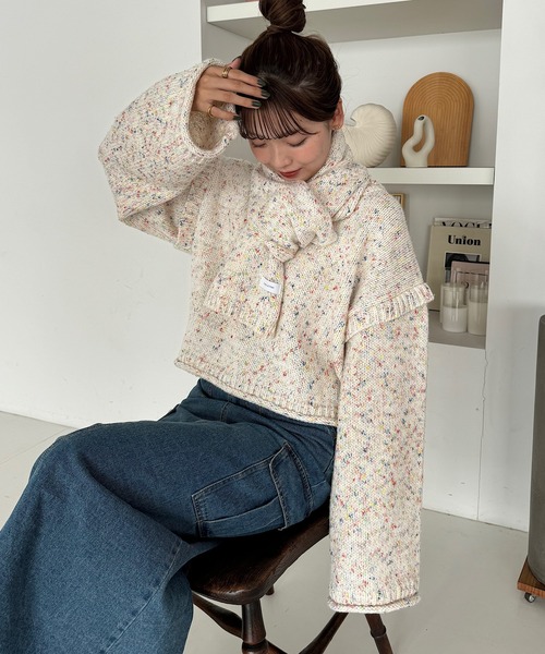 INTER FACTORY（インターファクトリー）の「ゆづき / MIX編みクルーネックニット　made in INTER FACTORY（ニット/セーター・レディース・ブラウン/オフホワイト・FREE）」の12枚目の写真