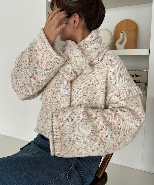 INTER FACTORY（インターファクトリー）の「ゆづき / MIX編みクルーネックニット　made in INTER FACTORY（ニット/セーター・レディース・ブラウン/オフホワイト・FREE）」の4枚目の写真