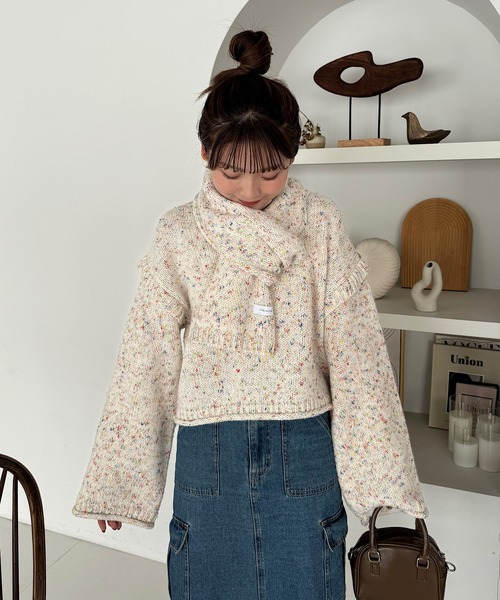 INTER FACTORY（インターファクトリー）の「ゆづき / MIX編みクルーネックニット　made in INTER FACTORY（ニット/セーター・レディース・ブラウン/オフホワイト・FREE）」の14枚目の写真