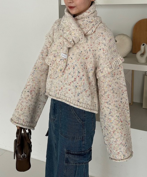 INTER FACTORY（インターファクトリー）の「ゆづき / MIX編みクルーネックニット　made in INTER FACTORY（ニット/セーター・レディース・ブラウン/オフホワイト・FREE）」の6枚目の写真