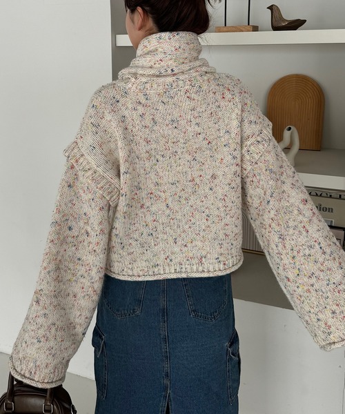 INTER FACTORY（インターファクトリー）の「ゆづき / MIX編みクルーネックニット　made in INTER FACTORY（ニット/セーター・レディース・ブラウン/オフホワイト・FREE）」の7枚目の写真