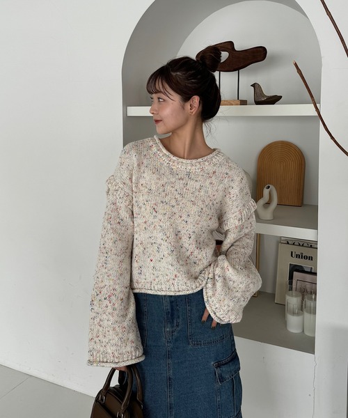 INTER FACTORY（インターファクトリー）の「ゆづき / MIX編みクルーネックニット　made in INTER FACTORY（ニット/セーター・レディース・ブラウン/オフホワイト・FREE）」の17枚目の写真