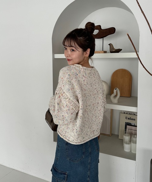 マメクロゴウチ Mixed Knitted Fabric Pullover クルーネック ミックス ファブリック ニット セーター プルオーバー 1 BLACK/WHITE ローゲージミックスニット ビックシルエットクルーネックプル