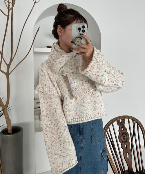 INTER FACTORY（インターファクトリー）の「ゆづき / MIX編みクルーネックニット　made in INTER FACTORY（ニット/セーター・レディース・ブラウン/オフホワイト・FREE）」の13枚目の写真