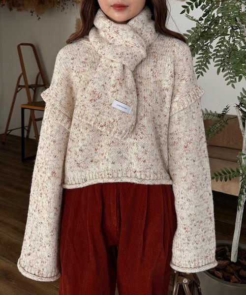 INTER FACTORY（インターファクトリー）の「ゆづき / MIX編みクルーネックニット　made in INTER FACTORY（ニット/セーター・レディース・ブラウン/オフホワイト・FREE）」の8枚目の写真