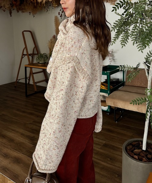 INTER FACTORY（インターファクトリー）の「ゆづき / MIX編みクルーネックニット　made in INTER FACTORY（ニット/セーター・レディース・ブラウン/オフホワイト・FREE）」の22枚目の写真