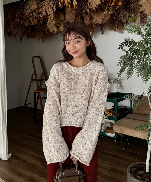 INTER FACTORY（インターファクトリー）の「ゆづき / MIX編みクルーネックニット　made in INTER FACTORY（ニット/セーター・レディース・ブラウン/オフホワイト・FREE）」の21枚目の写真