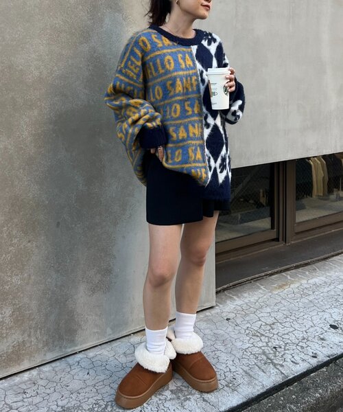 HELLO.SANFRANCISCO(ハローサンフランシスコ)の「【HELLO.SANFRANCISCO】柄ドッキング起毛ニット(ニット/セーター・レディース・レッド/ネイビー/オレンジ・ONE SIZE)」の8枚目の写真