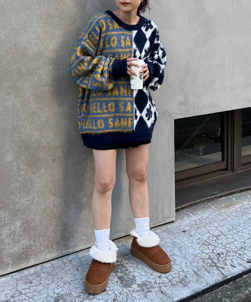 HELLO.SANFRANCISCO(ハローサンフランシスコ)の「【HELLO.SANFRANCISCO】柄ドッキング起毛ニット(ニット/セーター・レディース・レッド/ネイビー/オレンジ・ONE SIZE)」の9枚目の写真