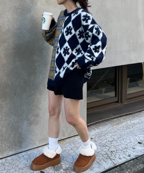 HELLO.SANFRANCISCO(ハローサンフランシスコ)の「【HELLO.SANFRANCISCO】柄ドッキング起毛ニット(ニット/セーター・レディース・レッド/ネイビー/オレンジ・ONE SIZE)」の10枚目の写真