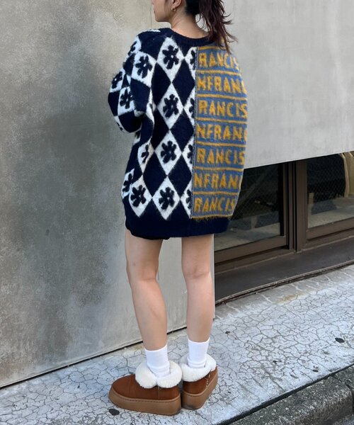 HELLO.SANFRANCISCO(ハローサンフランシスコ)の「【HELLO.SANFRANCISCO】柄ドッキング起毛ニット(ニット/セーター・レディース・レッド/ネイビー/オレンジ・ONE SIZE)」の12枚目の写真