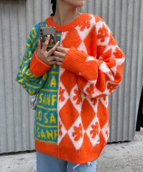 HELLO.SANFRANCISCO(ハローサンフランシスコ)の「【HELLO.SANFRANCISCO】柄ドッキング起毛ニット(ニット/セーター・レディース・レッド/ネイビー/オレンジ・ONE SIZE)」の13枚目の写真