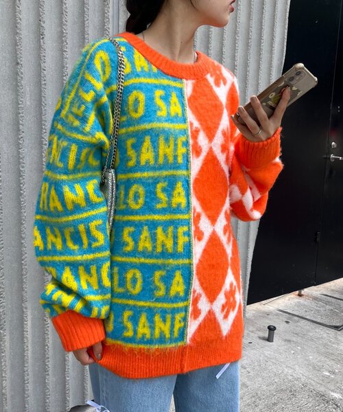 HELLO.SANFRANCISCO(ハローサンフランシスコ)の「【HELLO.SANFRANCISCO】柄ドッキング起毛ニット(ニット/セーター・レディース・レッド/ネイビー/オレンジ・ONE SIZE)」の16枚目の写真