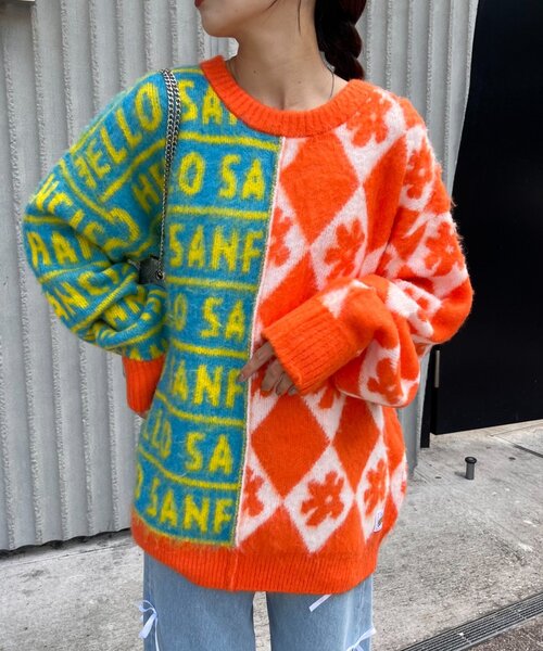 HELLO.SANFRANCISCO(ハローサンフランシスコ)の「【HELLO.SANFRANCISCO】柄ドッキング起毛ニット(ニット/セーター・レディース・レッド/ネイビー/オレンジ・ONE SIZE)」の18枚目の写真