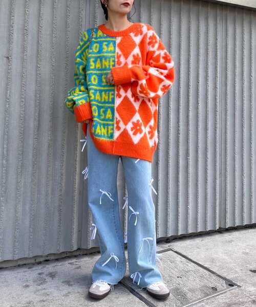 HELLO.SANFRANCISCO(ハローサンフランシスコ)の「【HELLO.SANFRANCISCO】柄ドッキング起毛ニット(ニット/セーター・レディース・レッド/ネイビー/オレンジ・ONE SIZE)」の21枚目の写真