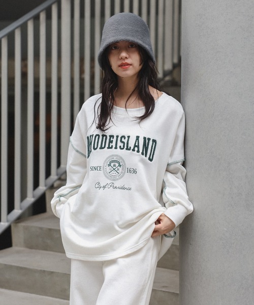 セール】サガラ刺繍アウトステッチカレッジロゴスウェット（スウェット