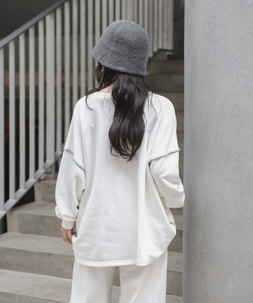 Bonjour Sagan(ボンジュールサガン)の「サガラ刺繍アウトステッチカレッジロゴスウェット(スウェット・レディース・ライトグレー/ライトブラック/オフホワイト・FREE)」の6枚目の写真