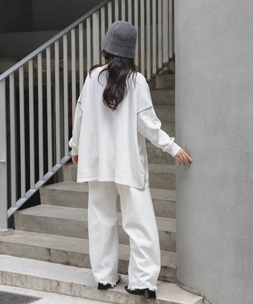 Bonjour Sagan(ボンジュールサガン)の「サガラ刺繍アウトステッチカレッジロゴスウェット(スウェット・レディース・ライトグレー/ライトブラック/オフホワイト・FREE)」の9枚目の写真