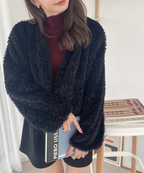 【希少】45R ノーカラー プードル ボアコート ブラック2 n'OrLABELプードルボアジャケット[品番：MITW0017738]｜osharewalker