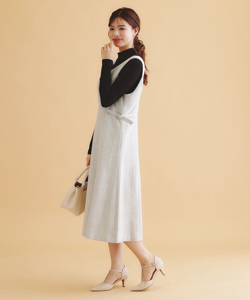 セール】《美人百花掲載》チェック柄Vネックジャンパースカート【洗濯