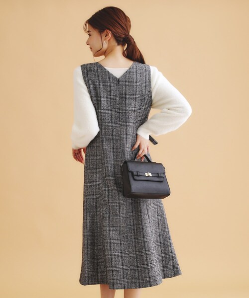 セール】《美人百花掲載》チェック柄Vネックジャンパースカート【洗濯