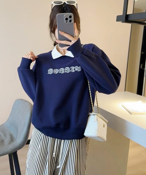 aimoha（アイモハ）の「フェイクレイヤードスウェット（スウェット・レディース・レッド/ダークグレー/ネイビー/オフホワイト/ブラック/チョコ・FREE）」の5枚目の写真